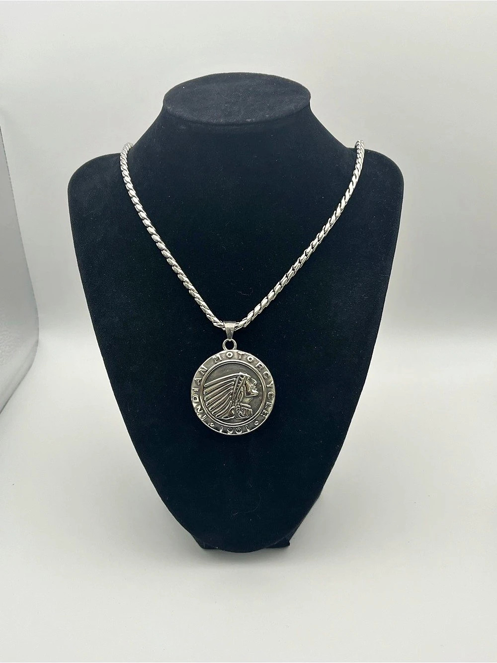 24”, Stainless Steel Indian Motorcycle Pendant 1901 with Wheat Chain36